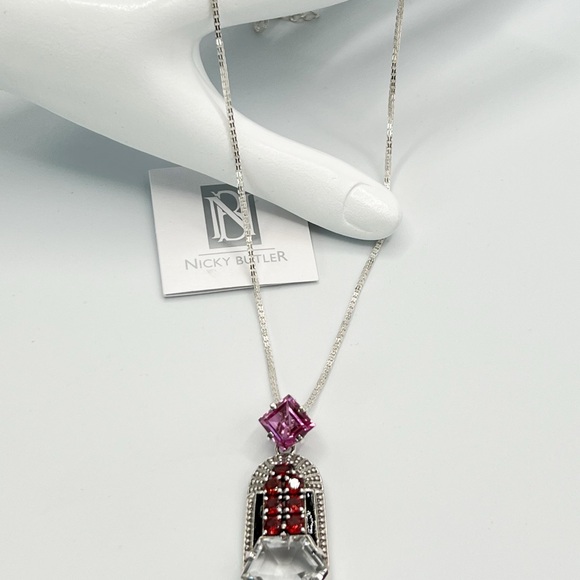 🌟Nicky Butler 925 Sterling Silver Clear Quartz Garnet Deco Pendant Necklace NWT - Picture 4 of 14